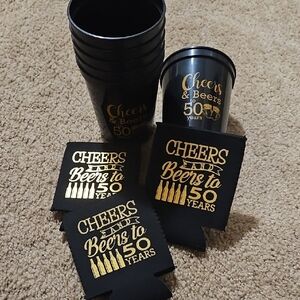 50th Birthday Cheers & Beers Party Set - Black and Gold